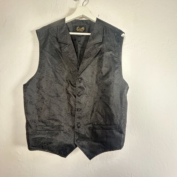 Scully Mens Black Paisley Vest XL Button Front Gothic Notch Collar Lightweight - Picture 1 of 7